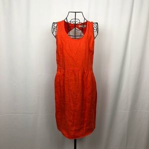 LOFT sleeveless red/orange linen dress pockets 4